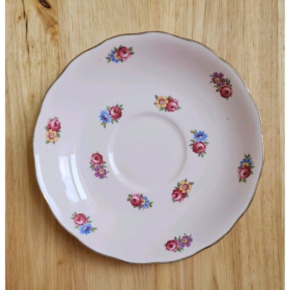 Mayfair Bone China England Saucer Floral w/ Pink Gold 5.5"
